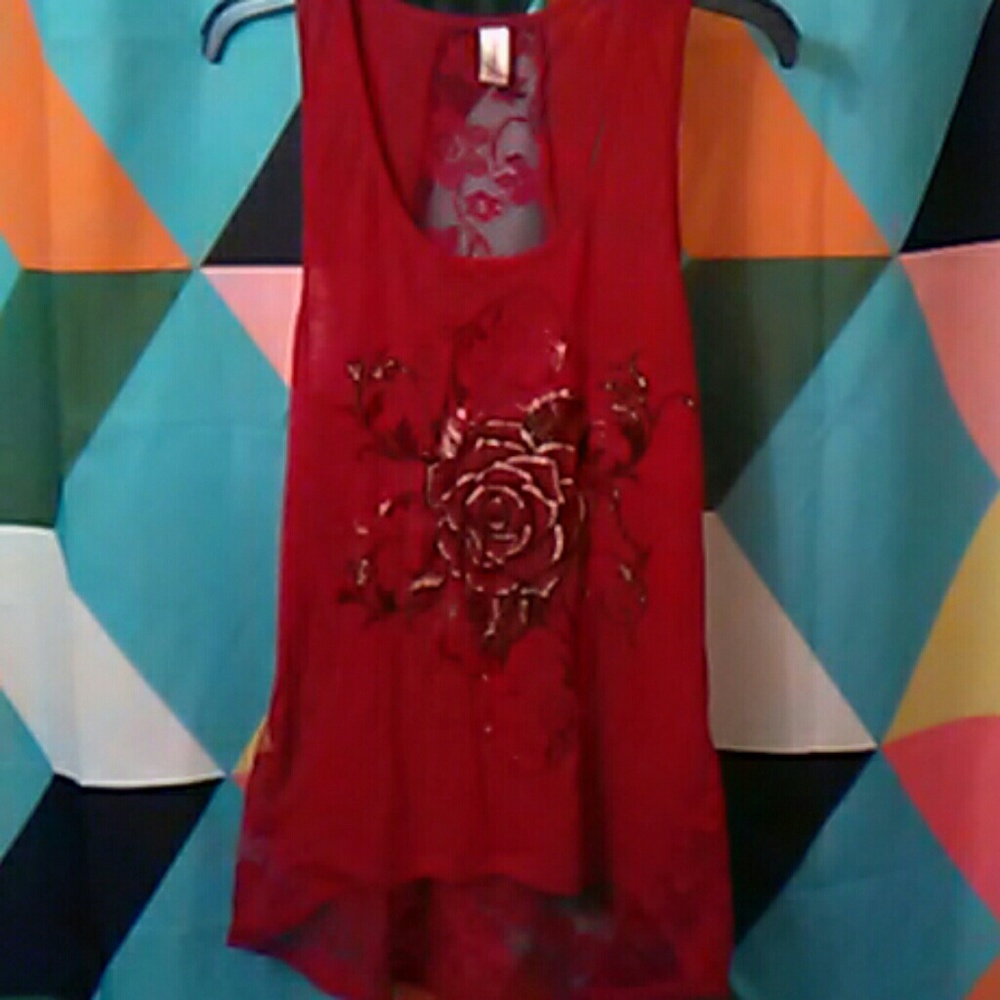 No Boundaries Red rose tank top